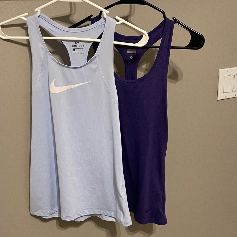 Nike Women's Dri-FIT Tank Tops - Light Blue and Dark Purple